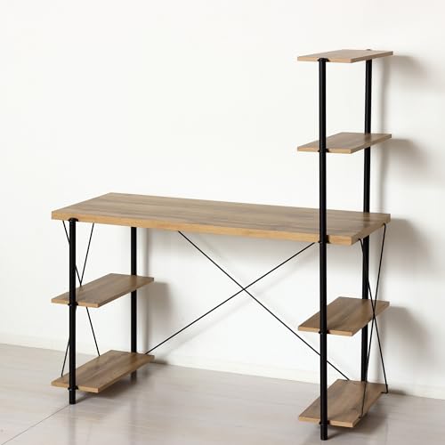 らくらく組立　ラックデスク　幅120　多機能　棚付き　収納力　机 Amazon | らくらく組立ラックデスク W122(120)×D56×H136.5(73.5)cm